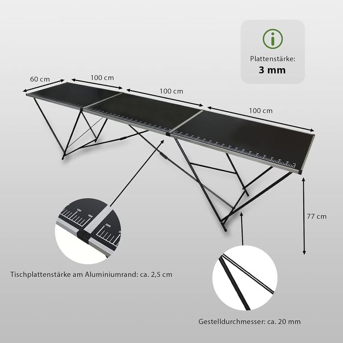 Складаний алюмінієвий стіл для шпалер TRUTZHOLM 300x60 см Багатофункціональний стіл із практичною вимірювальною шкалою Вантажопідйомність до 30 кг, стійка МДФ-плита товщиною 3 мм
