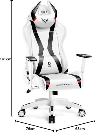 Геймерське крісло Diablo X-Horn 2.0, офісне крісло, геймерське крісло, стільці з 3D-підлокітниками, ергономічний дизайн, подушка для шиї/світлова подушка, штучна шкіра, функція гойдання, білий розмір King (XL)