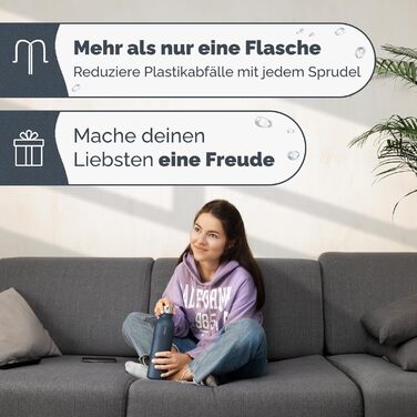 Сумісний з Sodastream DUO, E-DUO Пляшка з нержавіючої сталі об'ємом 1 л з порошковим покриттям Металева пляшка, яку можна мити в посудомийній машині для подорожей 100 герметичне деревне вугілля