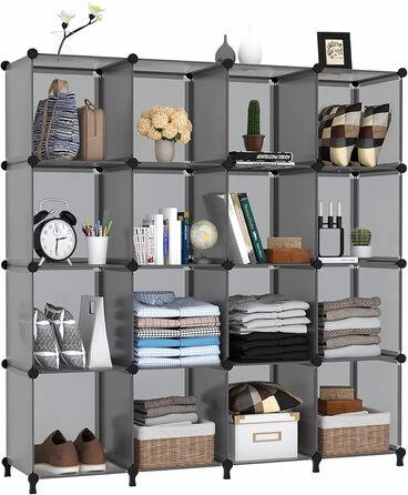 Органайзер для зберігання речей AWTATOS у формі куба, 16-кубовий модульний книжковий полиця для зберігання, полиця для шафи з пластику своїми руками, штабелювана полиця для зберігання речей, ідеальне рішення для зберігання речей для дому, офісу, спальні, 