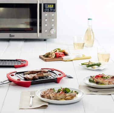 Гриль для мікрохвильової печі Lku, гриль для мікрохвильової печі, сталевий, червоний і чорний, стандарт 25,2 x 14,8 см