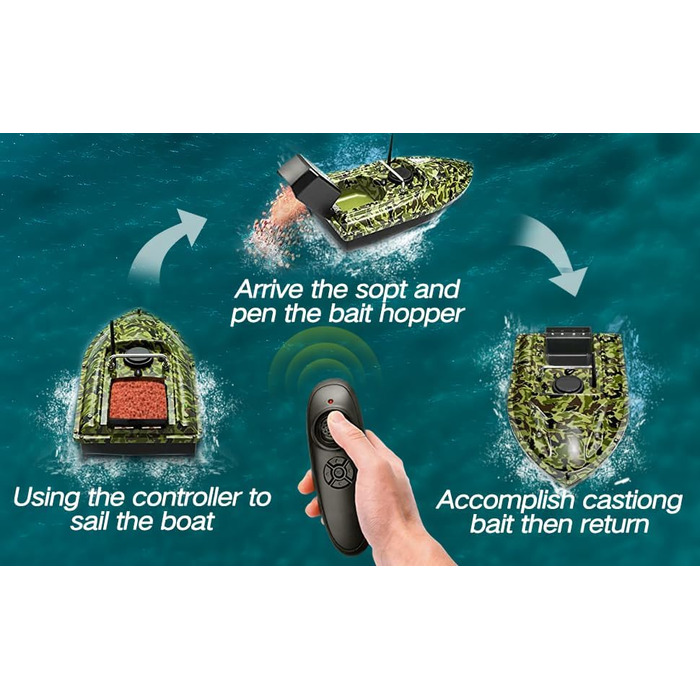 Човен для наживки YLLLLY, батареї ємністю 12000 мАг з човном для приманки великої ємності, дистанційне керування 500 м, завантажувальний бункер вагою 1,5 кг, стійкий до вітру та хвиль, із сумкою. Введіть антени, пропелери та інше