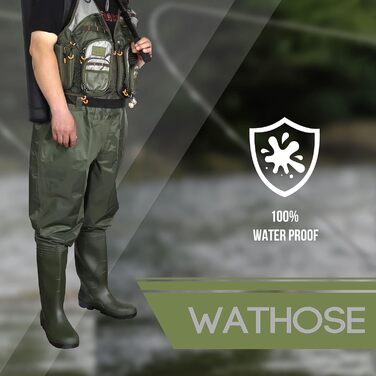 Вейдерси Croch для чоловіків та жінок, рибальські штани, водонепроникні ПВХ-нейлонові з гумовими вейдерсами, розміри 38-47, ідеальні вейдерси та рибальські штани, зелені, розмір 47