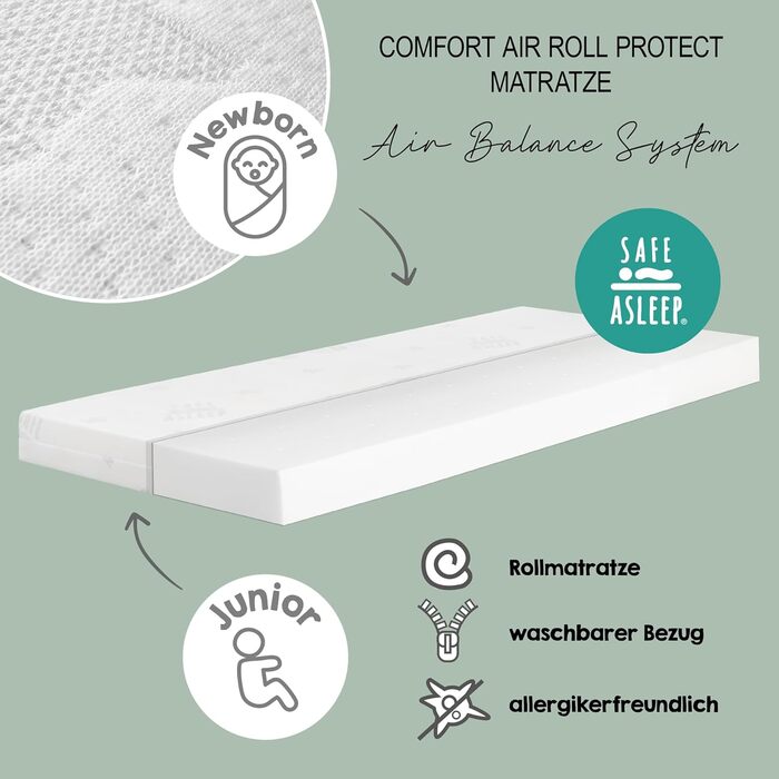 Дитячий комплект ліжка roba Little Stars - 70 x 140 см - Трансформоване/Доросле ліжко Повний текстиль у дизайні зірок - Регульована висота - Біле дерево / Little Stars