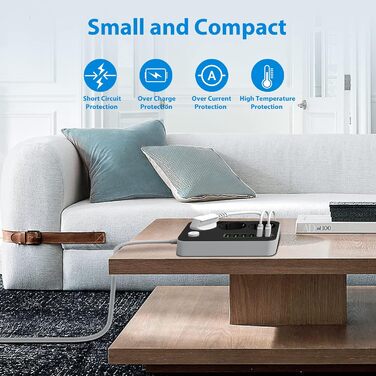 Адаптер розетки з декількома розетками на смужці 3 відділення перемикається з 6 USB (5V / 3.4 A, 17W), перемикається з декількома