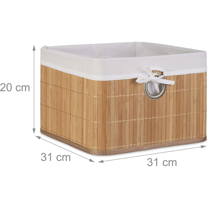 Комплект із 2 натуральних кошиків для зберігання, виготовлених з бамбука, складний кошик з полицями та тканинним чохлом, з круглим отвором