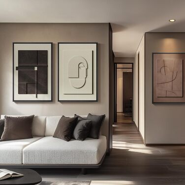 Велике 3D текстуроване абстрактне настінне мистецтво в рамках для вітальні, 3-елементне сучасне мистецтво для стін, чорно-біле коричневе геометричне зображення текстури пісковика для декору стін коридору офісу 24x36 дюймів 36 футів заввишки x 72 фути завш