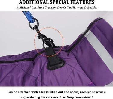 Водонепроникне пальто для собак Vivi Bear, зимовий вітрозахисний теплий жилет для собак із світловідбиваючими смужками та D-подібним кільцем для відпочинку на свіжому повітрі, тренувань, спорту та полювання, 5XL фіолетовий
