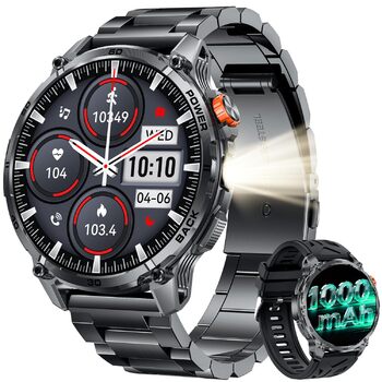 Чоловічий смарт-годинник із функцією телефону, годинник для спорту на свіжому повітрі 1,85-дюймовий HD смарт-годинник із пульсом, монітором сну, артеріальним тиском, крокоміром, фітнес-годинником із батареєю 1000 мАг, світлодіодним ліхтариком, сумісний з 