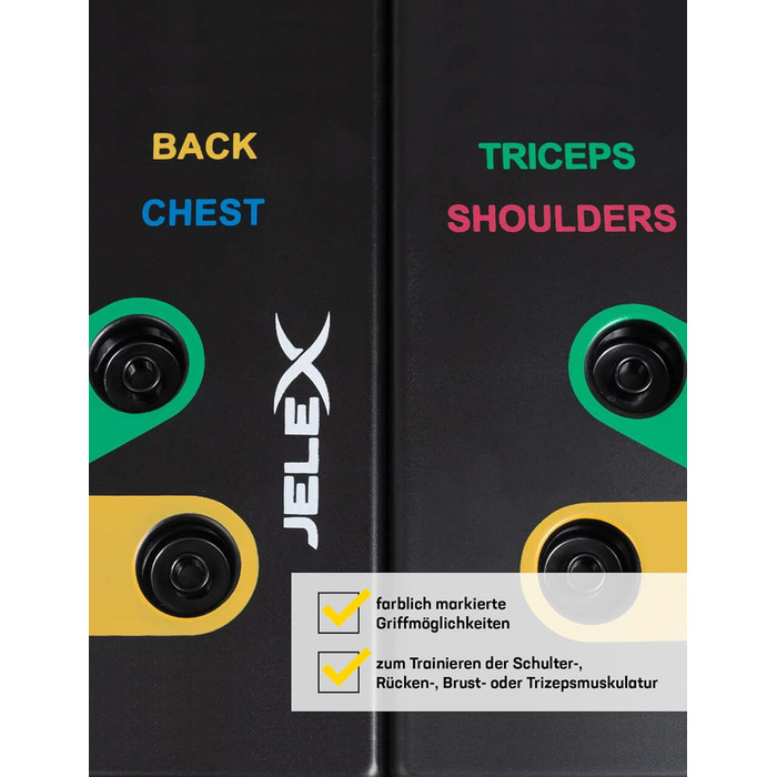 Дошка для віджимань від грудей JELEX Tornado, багатофункціональна фітнес-дошка, 64 см x 19 см, включаючи 10-тижневий план тренувань із суперсетами/посібник тренера (ABS-пластик) з протиковзкими накладками