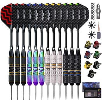 Дартс Turnart з металевим наконечником, 12 професійних сталевих дротиків з футляром, нова версія, фіолетовий колір