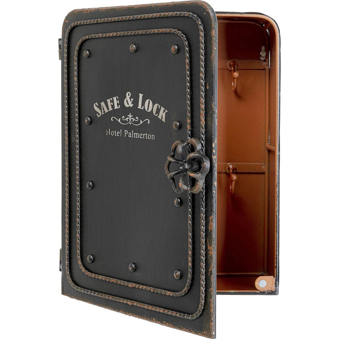 Сейф-скринька для ключів Kare Design, чорний, 324x13 см, шафа для зберігання, з 6 гачками, сталевий корпус, вінтажний, для вхідної зони