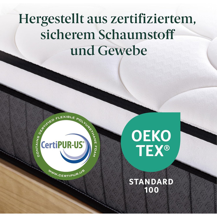 Гібридний пружинний матрац Zinus Hybrid 140x200 см - Рівень жорсткості H2/H3 - Висота 25 см - Охолоджувальний ергономічний матрац з піни з ефектом пам&39яті - Сертифіковано Oeko-TEX - Виготовлено відповідно до німецьких стандартів якості, висота 25 см. Гі