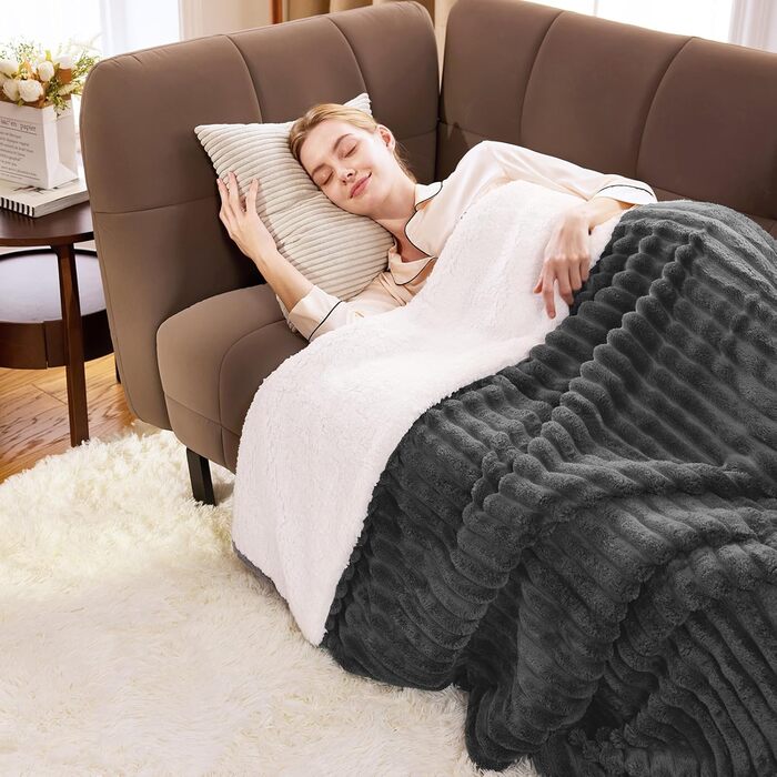 Ковдра WAVVE Sherpa, плюшева ковдра, пухнаста сіра - надзвичайно тепла, товста, м&39яка ковдра з грубого шнура, плед для дивана, двостороння ковдра для дивана, 150x200 см XL вовняна ковдра, ковдра для дивана, ковдра для вітальні 150 x 200 см сірого кольор