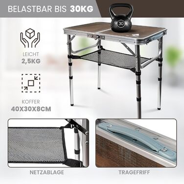 Складаний кемпінговий стіл 60x40, регульована висота Бічний столик, вуличний розкладний стіл, невеликий кемпінговий столик Балконний гриль-стіл, стіл для пікніка Компактний та легкий