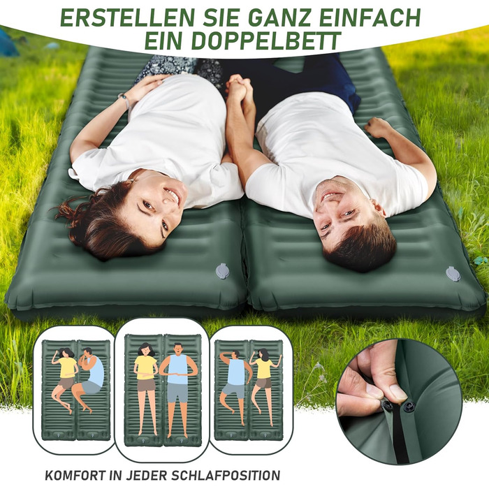 Килимок для сну в кемпінгу, надувний матрац товщиною 12 см, невеликий розмір упаковки з ножним насосом, надлегкий водонепроникний надувний матрац для використання на свіжому повітрі, килимок для сну з антиріпстопом для походів та пляжу, армійський зелений