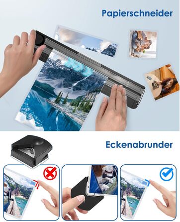 Ламінатор A4 - ламінатор 4-в-1 з 30 ламінуючими пакетами для A4/A5/A6, швидкий розігрів, комплект гарячого та холодного ламінатора з різаком для паперу, закруглювач кутів для офісу, дому та школи B-FN333