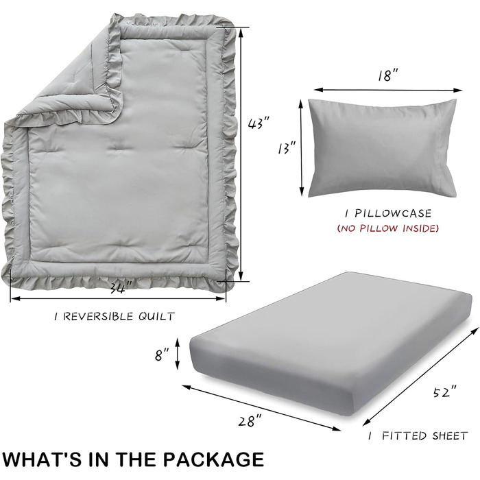 Комплект постільної білизни для дитячого ліжечка з 3 предметів, стьобаний, з простирадлом і подушкою - мила постільна білизна з рю