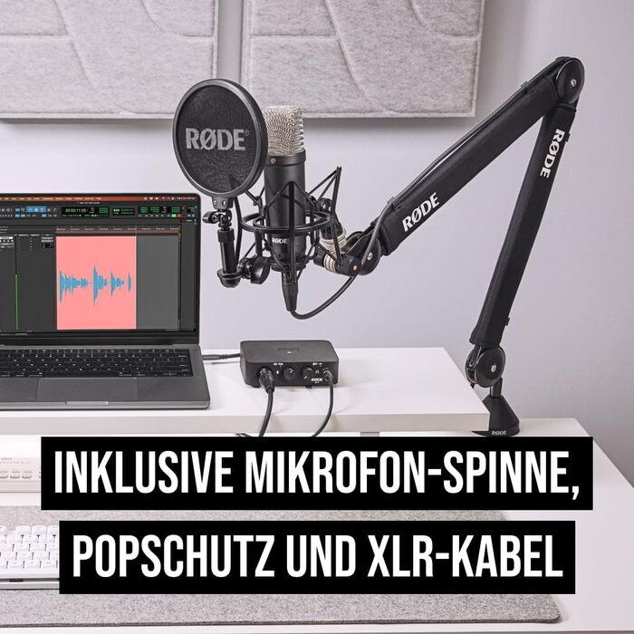 Конденсаторний мікрофон з великою діафрагмою RØDE NT1 Signature Series (з шокмаунтом, поп-фільтром та XLR-кабелем) для музичного виробництва, вокалу, стрімінгу та подкастингу, чорний