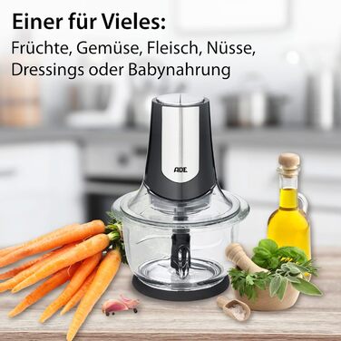 Потужний електричний подрібнювач потужний двигун 500 Вт велика скляна чаша 1,2 л 4 леза з нержавіючої сталі 2 швидкості цибуля, ов