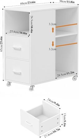 Контейнер на колесах HOCSOK, шафа для документів з шухлядою та відділеннями, офісна шафа, шафа для зберігання речей, журнальний столик для вітальні, спальні та офісу, білий