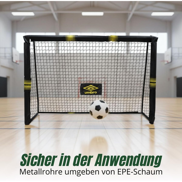 Футбольні ворота Umbro - Великі футбольні ворота - Футбольні ворота - Футбольні ворота для саду, дітей та дорослих - Тренувальний футбольний інвентар для приміщень та вулиці - Метал - Чорний/Жовтий 240x160x8 см
