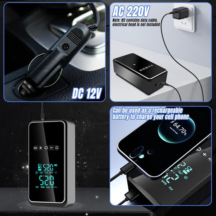 Електричний повітряний насос, портативний електронний повітряний насос з комплектом для ремонту шин, електричний компресорний вело