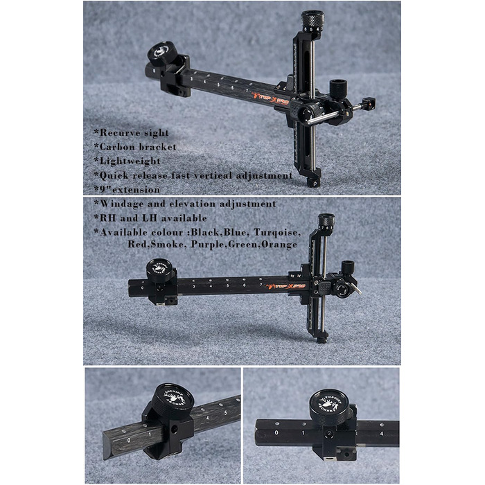 Приціл для рекурсивного лука SURWOLF 9 дюймів – карбонове кріплення, для правшів, червоний