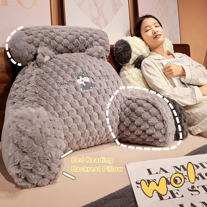 Подушка для читання, велика спинна подушка для сидіння в ліжку, велика клиноподібна спинка для дорослих та дітей з підлокітниками, опора для спини дивана та ліжка, подушка для підтримки спини (Розмір 7550 см, Колір Синій) 7550 см Синій