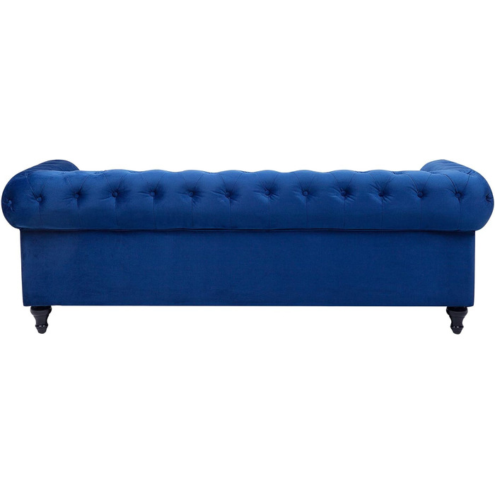 Місний диван Beliani, оксамит, синій, товсті подушки сидіння, підлокітники, ґудзикова обробка, стиль Честерфілд, 3-