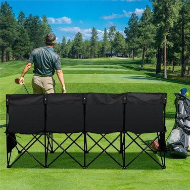 Лавка для кемпінгу Yaheetech, складна лавка, запасна лавка, футбольне сидіння, складна лавка для 4 осіб з сумкою для перенесення, чорна, 184x50x82,5 см