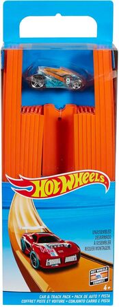 Конструктор треку Hot Wheels, деталі треку та з'єднувачі (36 деталей) для гоночних треків Hot Wheels, вкл. 1 іграшковий автомобіль