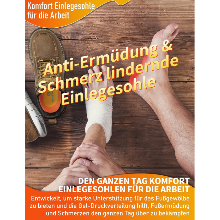 Ортопедичні устілки для комфорту на роботі протягом усього дня, устілки з високою підтримкою склепіння стопи при плантарному фасціїті, п&39ятковій шпорі, плоскостопості, болю в стопі, розподіляють тиск на стопу - XL (EU 46-48) 31 см Змішана (помаранчева ж