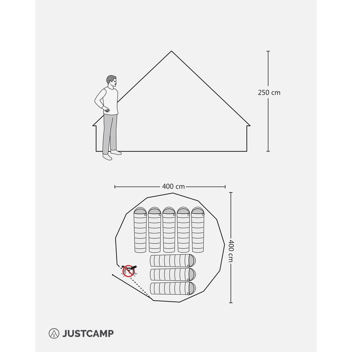 Намет JUSTCAMP Bell Tipi для сімей та груп - 4 розміри (4-12 осіб) - Водонепроникний (3000 мм) - Висота стоячи - 2 кольори (сірий, м&39ятний) 8 осіб - Сірий