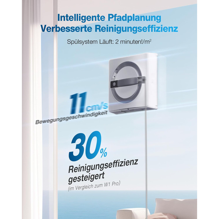 Робот для миття вікон ECOVACS WINBOT W2, режим очищення країв, розпилювач води з трьома соплами, 10-ступенева система захисту, упр