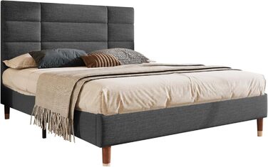 Ліжко Merax з м&39якою оббивкою, двоспальне ліжко з ящиком для зберігання та рейковим каркасом, 140x200 см, каркас ліжка з гео-оббивкою та узголів&39ям, з темно-сірого льону, для дорослих та підлітків, темно-сірий (матрац не входить до комплекту) 140 x 20