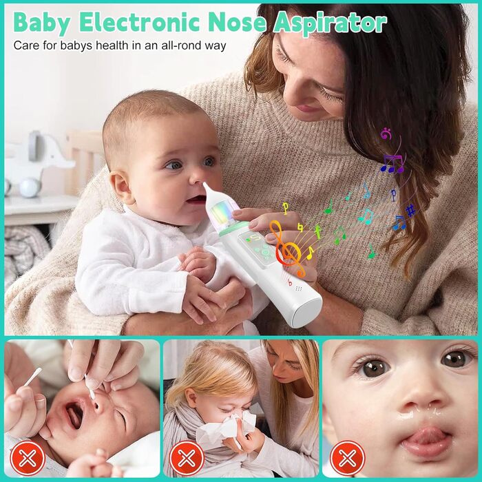 Назальний аспіратор дитячий електричний, акумуляторний назальний очищувач з 5 рівнями всмоктування та 3 силіконовими насадками, во