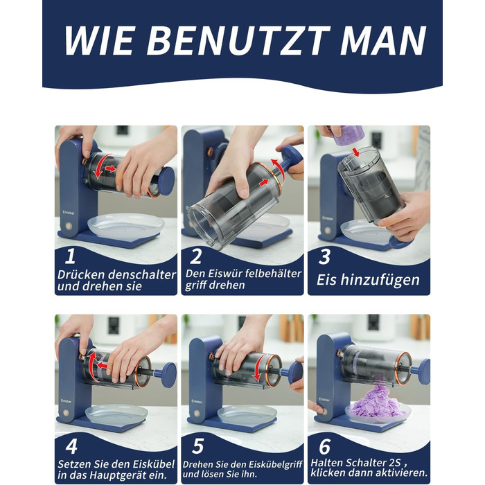 І машина для морозива Slush, льодогенератор для гоління з лезом з нержавіючої сталі та двома силіконовими крижаними листами, машина для снігового льоду темно-синього кольору