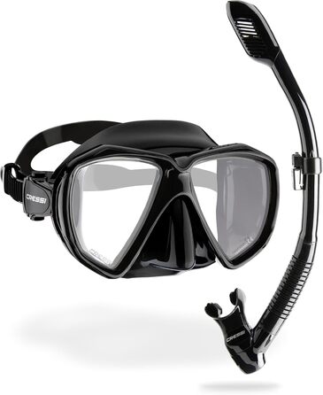 Високоякісний набір для снорклінгу для дорослих, маска та трубка у практичному футлярі, чорний/чорний