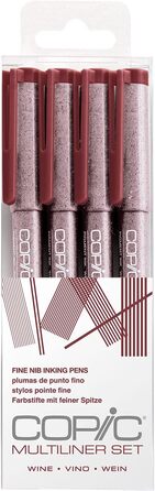 Набір мультилайнерів COPIC, Wine, 4 тонкі лайнери різної ширини ліній, ручки для малювання з тонким кінчиком і водостійким пігментним чорнилом