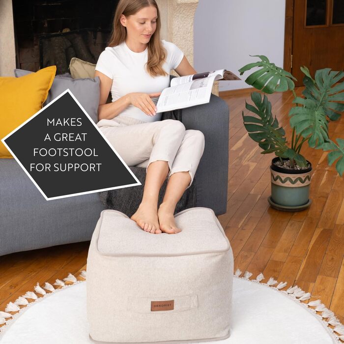 Пуф-стілець, квадратний пуф, високоякісний стілець, легкий у догляді пуф, пуф-стілець для вітальні, спальні, Quantum, 46 x 46 см, кремовий