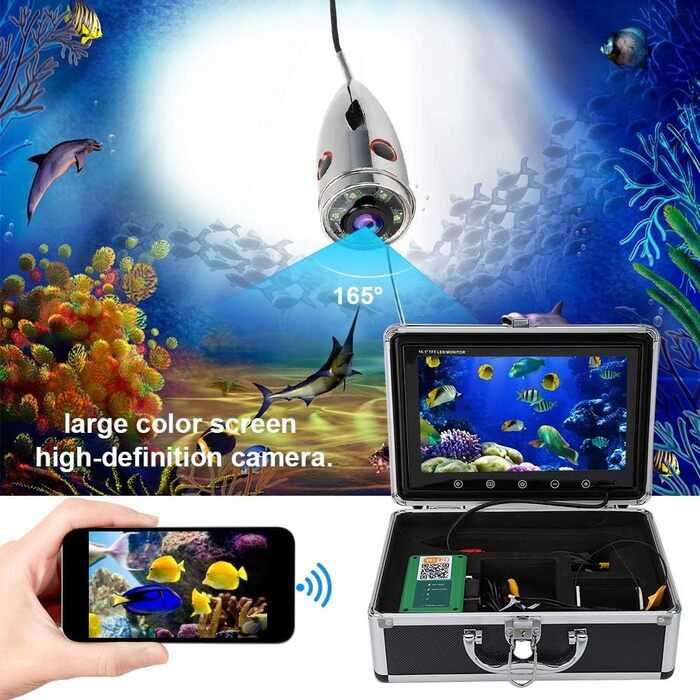 Підводна камера для риболовлі Відеореєстратор Підводний ехолот Камера для ехолота Бездротовий WiFi Відеокамера для підводної риболовлі Ехолот ІЧ підсвічування 1000 TVL Монітор Портативна відеокамера для риболовлі з коробкою 10,1 дюйма