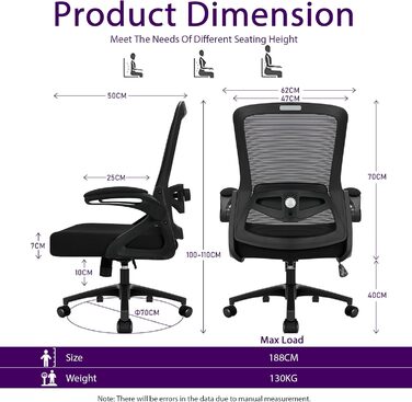 Ергономічне офісне крісло, стілець для роботи зі складними підлокітниками, регульоване по висоті офісне крісло з регульованою поперековою опорою та безшумними колесами, крісло для керівника, вантажопідйомність 120 кг, поперекова опора 4D