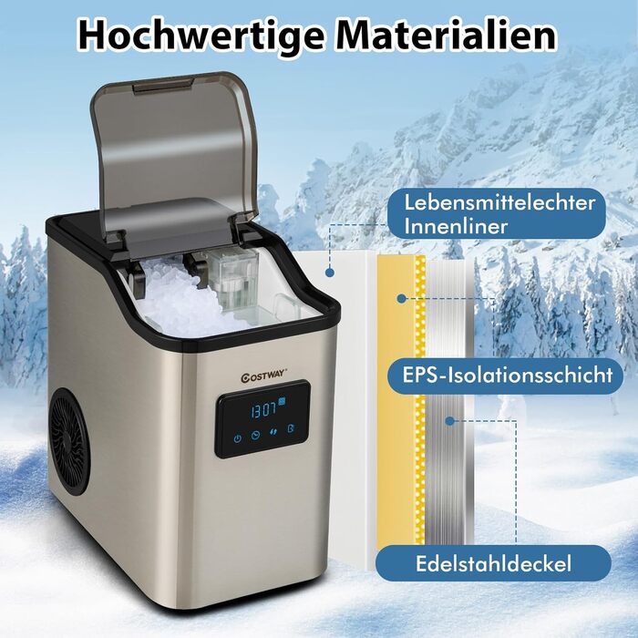Льодогенератор COSTWAY 24 кг на день Подрібнений льодогенератор, льодогенератор Льодогенератор з таймером лопати, резервуар для води на 2,5 л, функція самоочищення