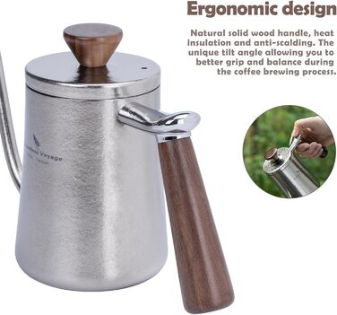 Мл Титановий перелив Кавоварка Ультралегка кавоварка на гусячій шиї Крапельний фільтр Чайник Чайник Кавник з ручкою з букового дер