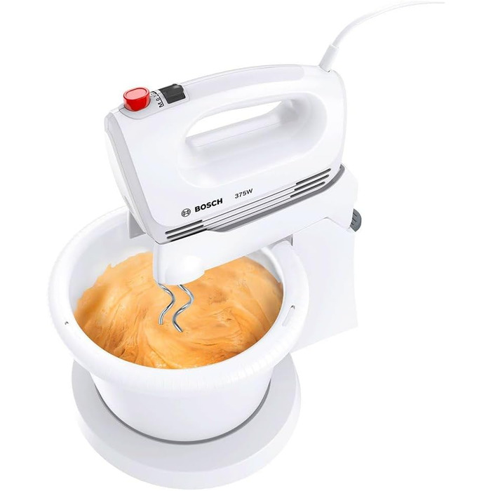 Ручний міксер Bosch MFQ2600W CleverMixx, 375 Вт, чаша з підставкою, 4 швидкості, білий/червоний