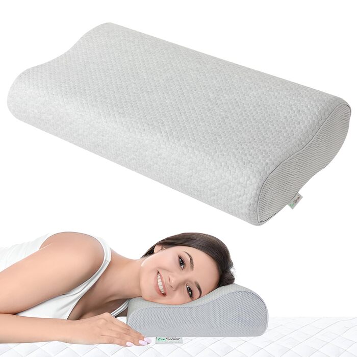 Ортопедична подушка для шиї преміум-класу сертифікована подушка для сну на боці, подушка для шиї з мякої піни з ефектом памяті ергономічна подушка, полегшення болю в шиї, подушка проти хропіння (сіра) сіра подушка
