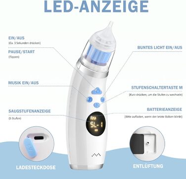 Акумуляторний назальний аспіратор для новонароджених електричний, IP65 водонепроникний електричний назальний аспіратор-пилосос для