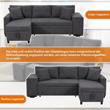 Кутовий диван Merax з функцією сну, практичний розкладний диван з ящиком для зберігання та USB-роз&39ємом, розкладний диван з місцем для зберігання, бічними полицями, сучасний L-подібний диван для вітальні, спальні, сірий B-сірий (з бічними полицями)