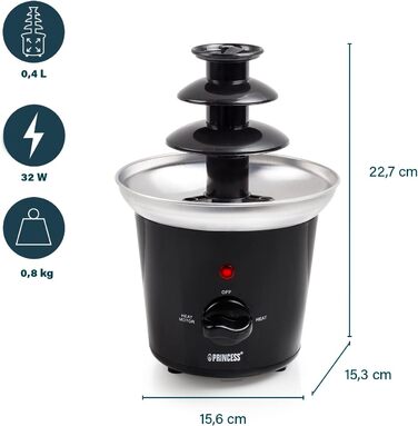 Шоколадний фонтан Princess - 3 рівня, функція збереження тепла, функція потоку, 0.4 л, 32 Вт, 01.292994.01.001, Чорний 0.4 літра